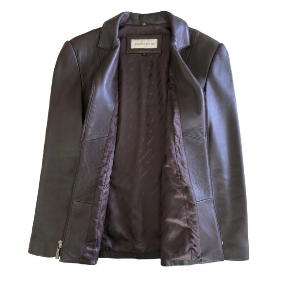 EUC Designer Genuine Leather Jones New York Brown Zip Front Jacket Small - Picture 3 of 6
